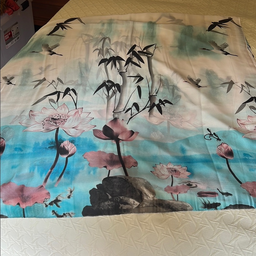 Chic Pink and Blue Wrap with Asian-Inspired Design